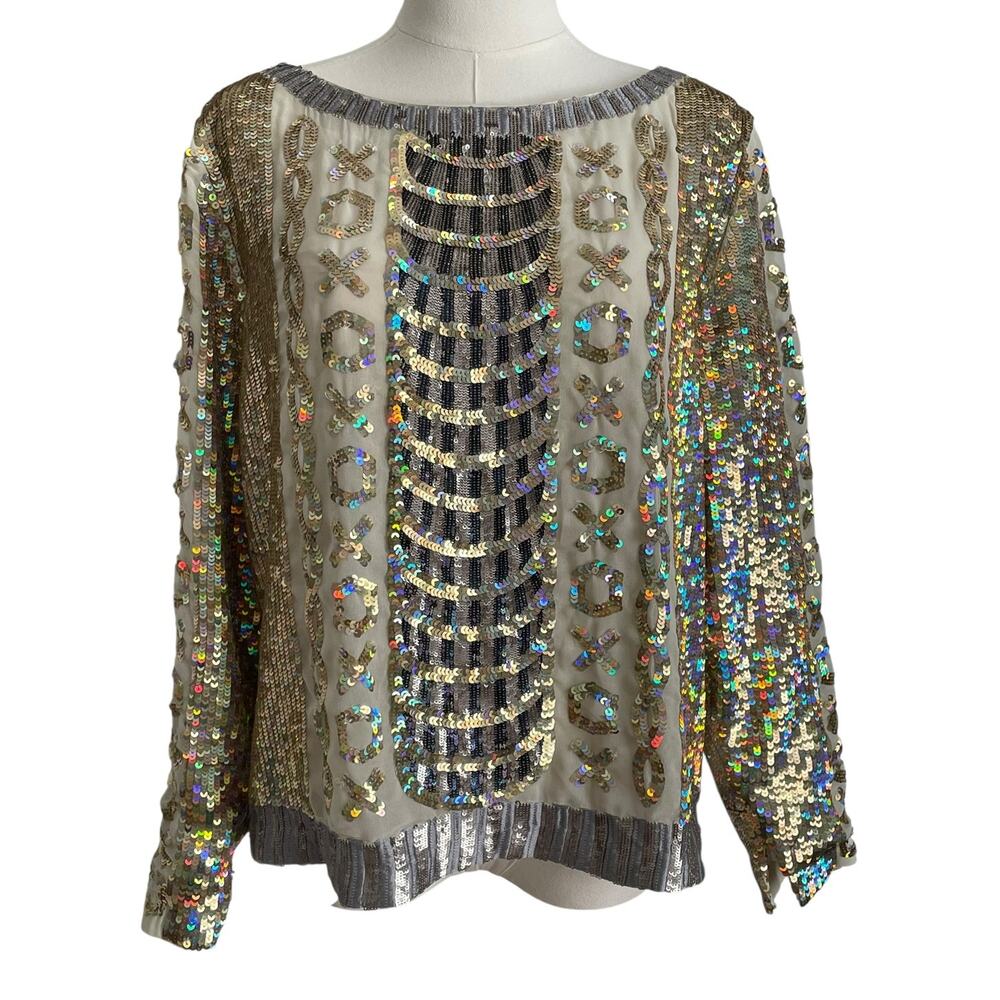 Boston Proper Sequin Top Blouse Womens M Glam NYE Event Holiday Party New‎ Years
